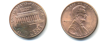 США 1 ЦЕНТ 2006 D ЛИНКОЛЬН KM 201b цинк плакированный медью 86-515