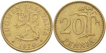 Финляндия 20 пенни 1974 S KM 47 алюминиевая бронза 3718-1254
