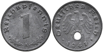 ГЕРМАНИЯ 1 РЕЙХСПФЕННИГ 1941 A KM 97, J.369 цинк 96-666