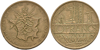 Франция 10 франков 1979 тип Матье KM 940, Le Franc 365.13-14 никель латунь  4599-1025