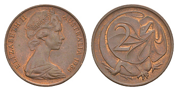 Австралия 2 цента 1984 Елизавета II (1952-2022), плащеносная ящерица KM 63 бронза aUNC 4580-1244