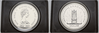 Канада 1 доллар 1977 25 лет вступлению на престол Королевы Елизаветы II KM 118 серебро UNC 7-5-1-25