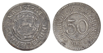 Шнайдемюль 50 пфеннигов 1916 Funck 480.5, Men05 28523.7 железо 4637-1154