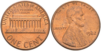 США 1 ЦЕНТ 1982 ЛИНКОЛЬН KM 201 медь цинк 188-225