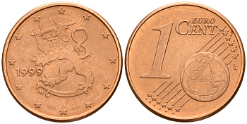 Финляндия 1 евроцент 1999  KM 98 сталь плакированная медью  UNC  4189-215