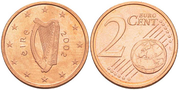ИРЛАНДИЯ 2 ЕВРОЦЕНТА 2002 KM 33 сталь плакированная медью UNC 214-244