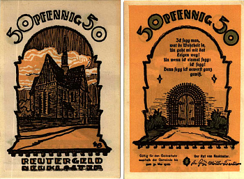 НОЙКЛОСТЕР 50 ПФЕННИГОВ 1922 НОТГЕЛЬД, 31 МАЯ 1922, ЗЕМЛЯ МЕКЛЕНБУРГ ПЕРЕДНЯЯ ПОМЕРАНИЯ Grabowski 951.1 бумага 6318-33-2-2