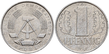 ГДР 1 пфенниг 1960 A KM 8.1 алюминий 39-433