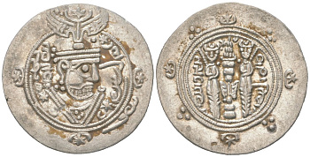 Аббасидский Халифат 1/2 дирхема 771 - 791 Табаристан, голова правителя/два огнепоклонника, extremely fine серебро 1073-18-41