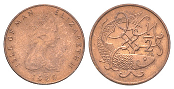 Остров Мэн 1/2 пенни 1980 KM 58 бронза UNC 4625-364