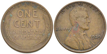 США 1 ЦЕНТ 1939 ЛИНКОЛЬН KM 132 бронза 218-359