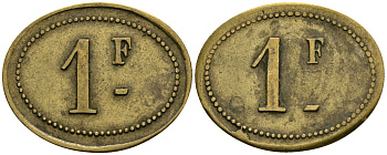Франция 1 франк XIX-XX век ресторанный жетон латунь 4166-643
