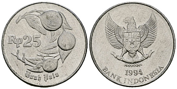Индонезия 25 рупий 1994 мускатный орех KM 55 алюминий 4136-1039