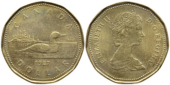 Канада 1 доллар 1987 Елизавета II (1952-2022), утка KM 157 никель плакированный алюминиевой бронзой 4542-132