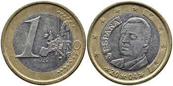 ИСПАНИЯ 1 ЕВРО 2004 ХУАН КАРЛОС I KM 1046 биметалл 4391-226