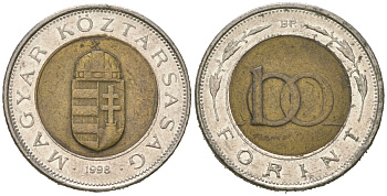 Венгрия 100 форинтов 1998 BP KM 721 биметалл 4612-1127