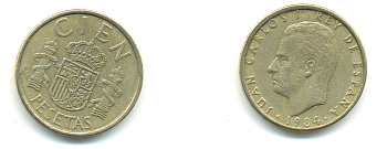 Испания 100 песет 1984 Хуан Карлос I (1975-2014) KM 826 алюминиевая бронза 179-145