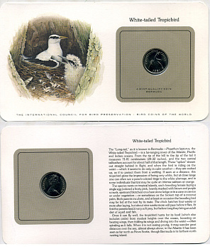 Бермудские острова 25 ЦЕНТОВ 1981 СЕРИЯ МОНЕТЫ МИРА С ИЗОБРАЖЕНИЕМ ПТИЦ, В ОРИГИНАЛЬНОМ БУКЛЕТЕ С ОПИСАНИЕМ KM 18 медно-никель UNC 5121-30