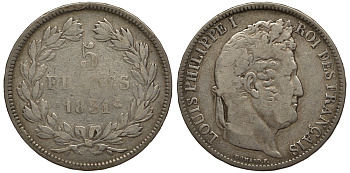 Франция 5 франков 1831 B, Луи Филипп I (1830-1848) KM 735.2 серебро 3896-942