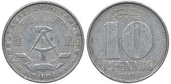 ГДР 10 пфеннигов 1968 A KM 10 алюминий 62-746