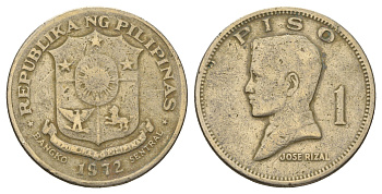 Филиппины 1 писо 1972 Хосе Рицаль KM 203 медь цинк никель 81-1143