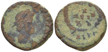 Римская Империя, Провинция Иудея нуммий 379 - 383 Феодосий I, бюст ИМПЕРАТОРЫ / VOT X MVLT XX в венке, Антиохия RIC 56 (с) медь 1073-20-114