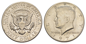 США 1/2 доллара (50 центов) 1971 D, Джон Кеннеди KM 202b медь плакированная медно-никелем aUNC 109-716