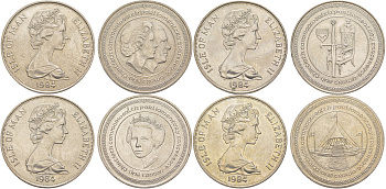 Остров Мэн полный набор из 4 монет (1 крона) 1984 30 лет парламентской конференции стран Британского содружества KM 130, 131, 132 и 133 медно-никель BU 4537-811-814