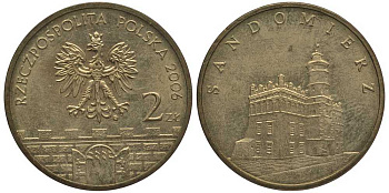 Польша 2 злотых 2006 MW, серия польские города, Сандомир KM 550 латунь 114-235