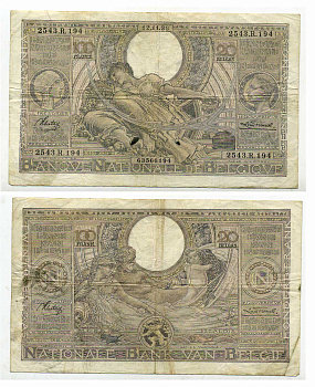 Бельгия 100 франков = 20 бельгас 1936 12 ноября 1936 Pick 107 бумага 450-38-1-2