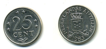 Нидерландские Антилы 25 центов 1983 Беатрикс (1980-2013) KM 11 никель 46-1142