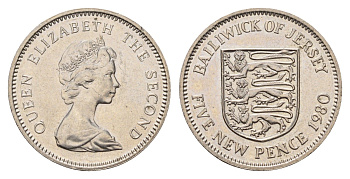 Джерси 5 пенсов 1980 герб, Елизавета II (1952-2022) KM 32 медно-никель UNC 4118-345