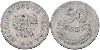 Польша 50 грошей 1949 KM 44а, Parchimowicz 209b алюминий 4132-141