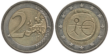 Ирландия 2 евро 2009 10 лет монетарной политики и введения евро KM 62 биметалл 4390-524