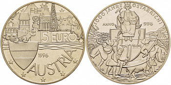 Австрия 5 евро 1996 1000 лет Австрии медно-никель PROOF 1066-3-16