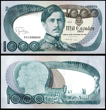 Португалия 1000 эскудо 1980 Pick 175 b (6) бумага aUNC 451-1094-3