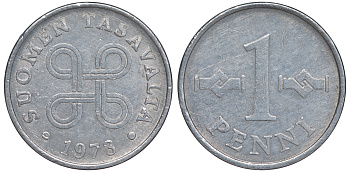 ФИНЛЯНДИЯ 1 ПЕННИ 1973 KM 69а алюминий 3334-1037