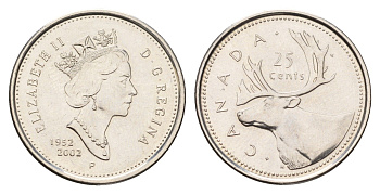 Канада 25 центов 2002 50 лет правления Королевы Елизаветы II KM 448 сталь плакированная никелем UNC 4678-1145