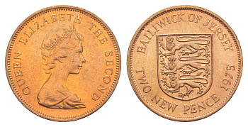 Джерси 2 пенса 1975 герб, Елизавета II (1952-2022) KM 31 бронза UNC 3459-156
