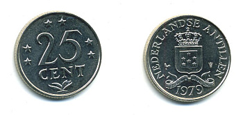 Нидерландские Антилы 25 центов 1979 Юлиана (1948-1980) KM 11 никель 46-1247