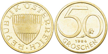 АВСТРИЯ 50 ГРОШЕЙ 1984 KM 2885 алюминиевая бронза PROOF 211-1159