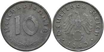 Германия 10 рейхспфеннигов 1943 A KM 101, J.371 цинк 4151-227