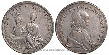 Австрия, Зальцбург 1 талер 1759 Зигмунд фон Шраттенбах (1753-1771), святой Руперт, мадонна с младенцем Dav. 1253, KM 395.1 серебро 00-806-15