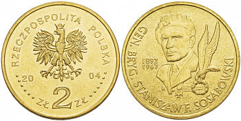 Польша 2 злотых 2004 MW, бригадный генерал Станислав Сосабовский (1892-1967) KM 499 нордик UNC 4529-122