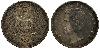 Бавария 2 марки 1907 Отто (1886-1913) Weege 44, J. 45, KM 511 серебро 3711-1833