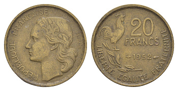 Франция 20 франков 1952 KM 917 алюминиевая бронза 4543-352