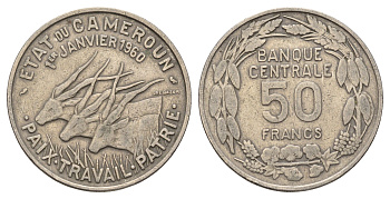 Камерун 50 франков 1960 год-тип KM 13 медно-никель 3333-1246