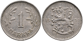 ФИНЛЯНДИЯ 1 МАРКА 1930 S KM 30 медно-никель 4388-957
