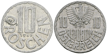 Австрия 10 грошей 1959 KM 2878 алюминий 4135-241