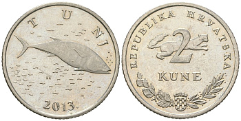 Хорватия 2 куны 2013 тунец KM 10 медь цинк никель BU 4620-435